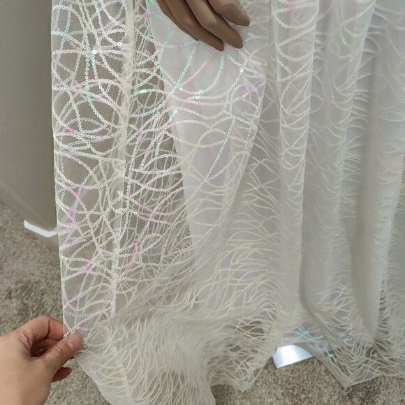 Color Shifting Sequins & Beaded Embroidered Lace Tulle Gown, White Wedding Dress - Picture 13 of 17